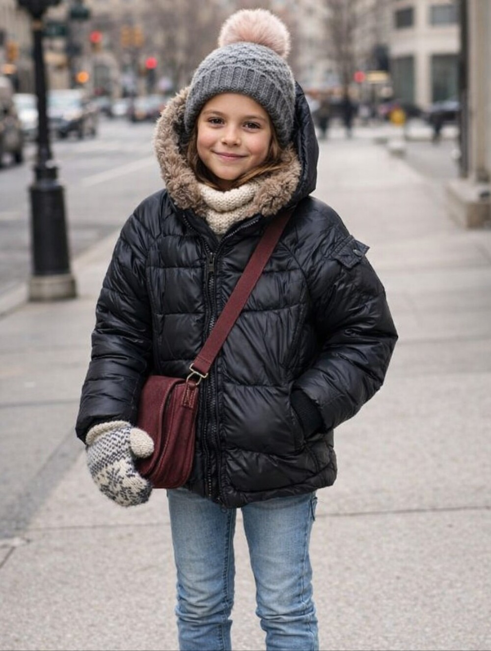Kids Black Puffer Jacket with Hood Sz10